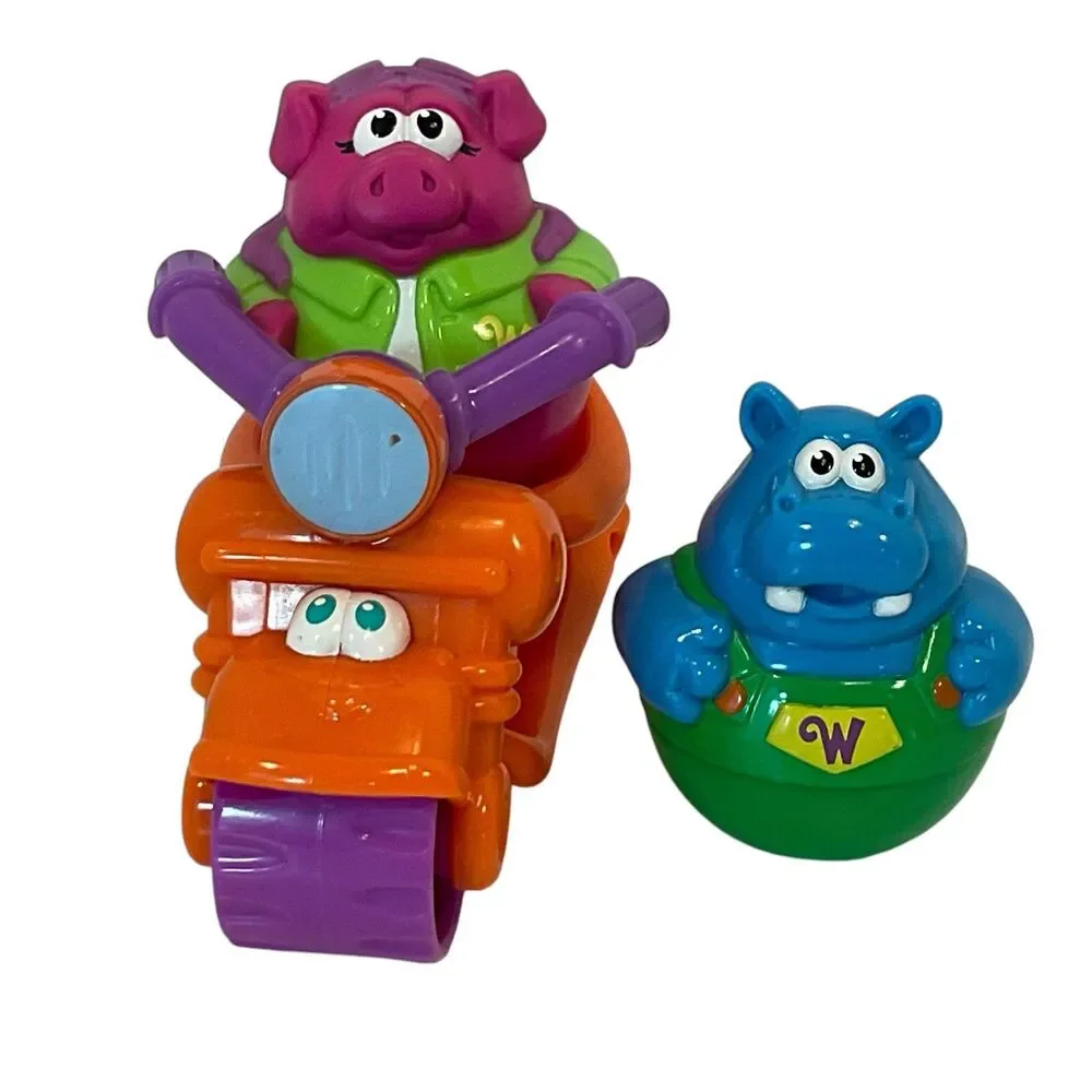 Hasbro Weebles Scooter & Riders Wobble Orange Motorcycle 2003 Playskool 3Pc Lot